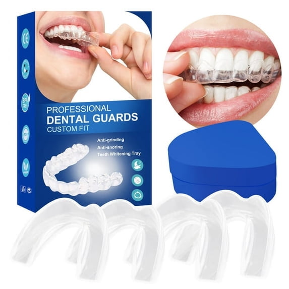 Mouth Guard for Grinding Teeth at Night, Professional Dental Night Guard for Teeth Grinding Stops Bruxism & Eliminates Teeth Clenching Teeth 2 Sizes Pack of 4 with high Quality Hygiene Case