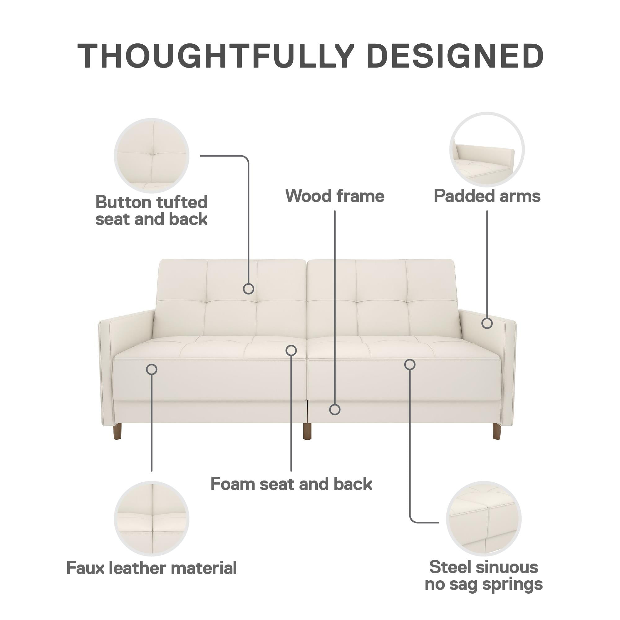 DHP Andora Coil Futon, White Faux Leather
