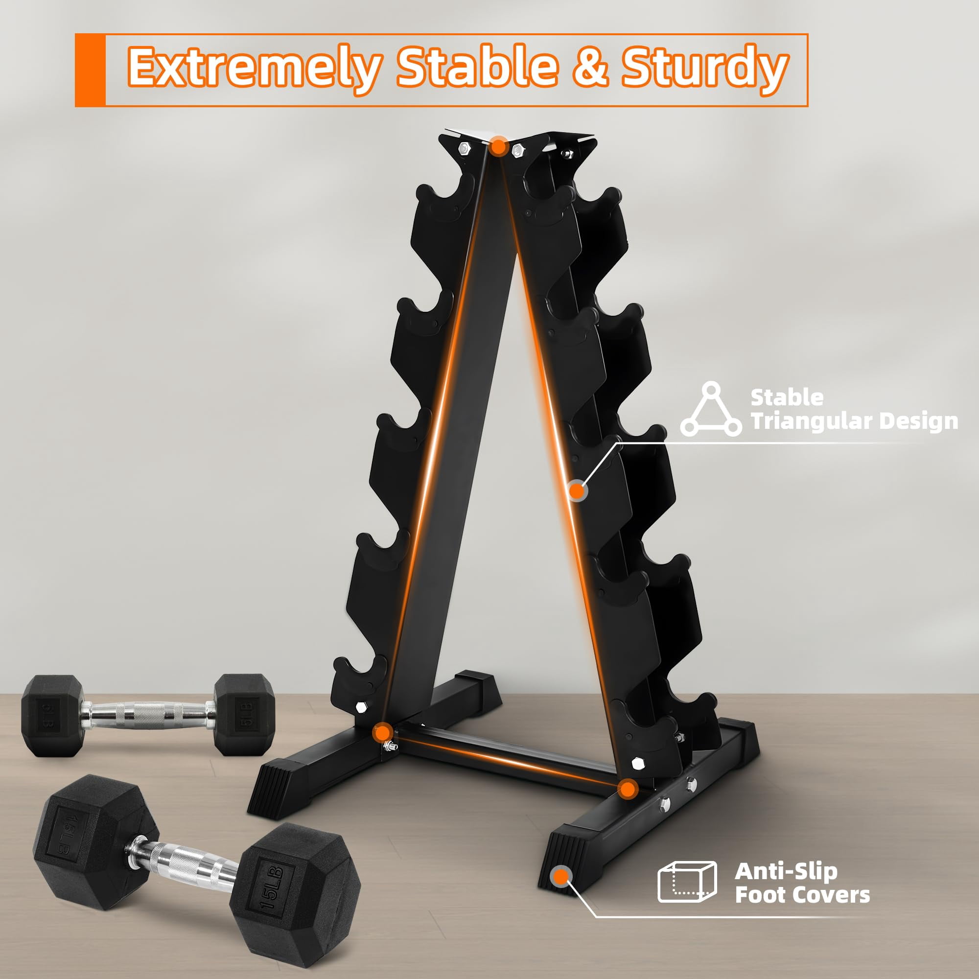 Signature Fitness A-Frame Dumbbell Rack for 5 Pairs of Hex Dumbbells, Black