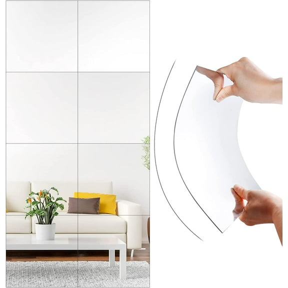 Wall Mirror Full Length, 4Pcs Full Body Mirror for Bedroom, Safety Unbreakable Mirror Great for Baby Kids Toddler, Full Body Mirror Tiles for Bedroom, Home Gym, Living Room