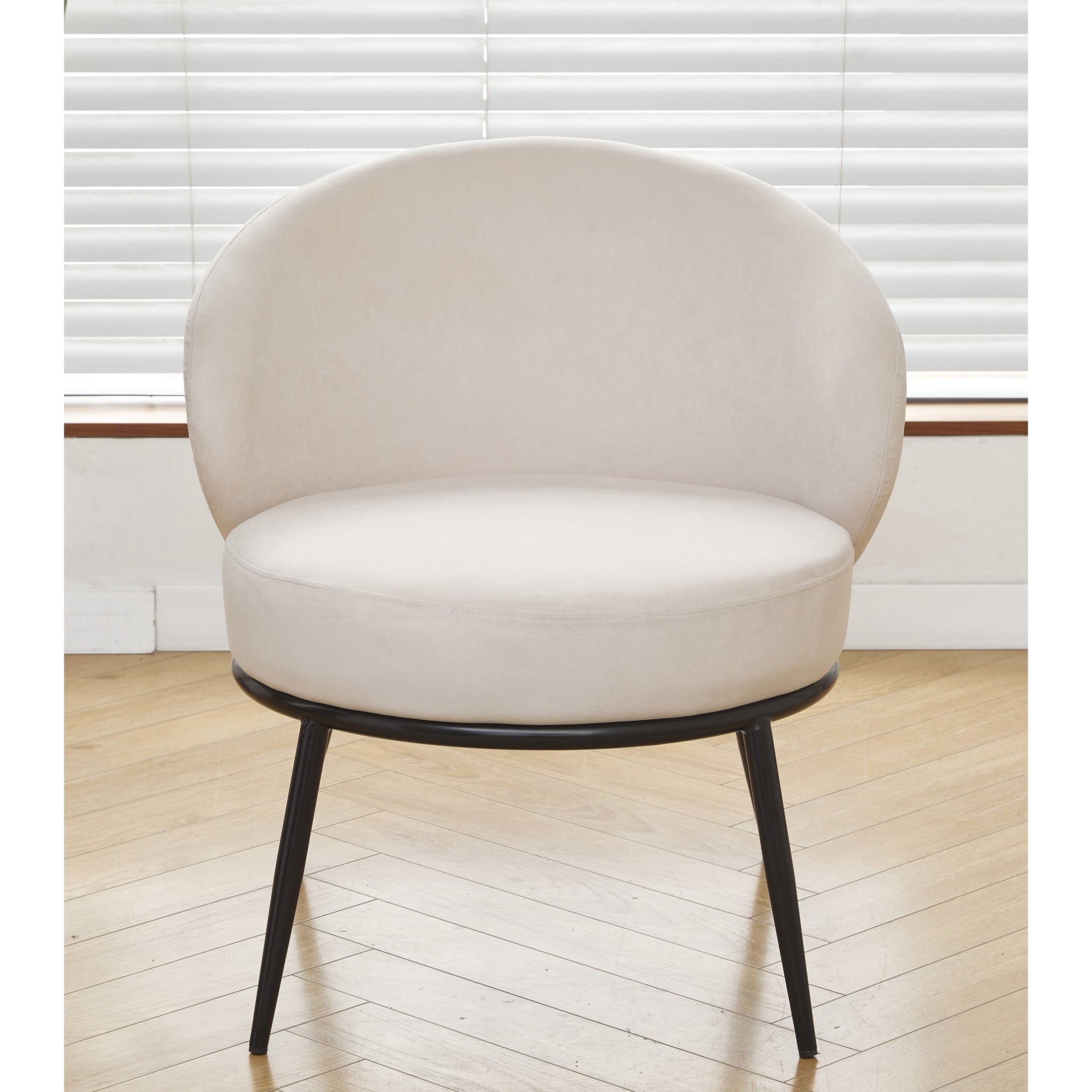 GDF Studio 27.36" Mid-Century Modern Round Accent Chair with Velvet Upholstery, Black Metal Legs, Beige