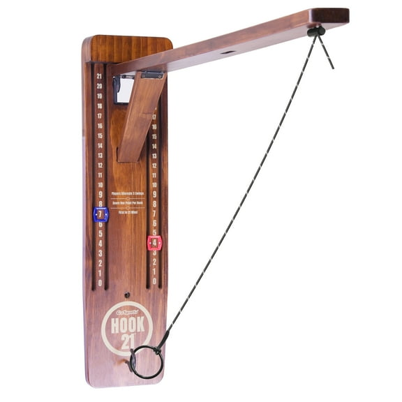 GoSports Hook21 Ring Swing Game - Indoor or Outdoor Ring Toss Game with Foldable Arm - Brown