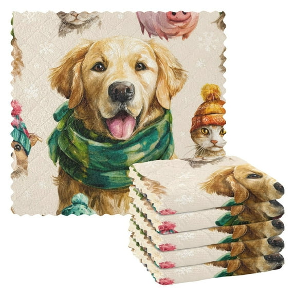 6PCS Dish Towels and Dish Cloths Reuseable Dishcloths Sets for Washing Dishes, Cooking, Baking Size 11" x 11" Watercolor Animals Pattern