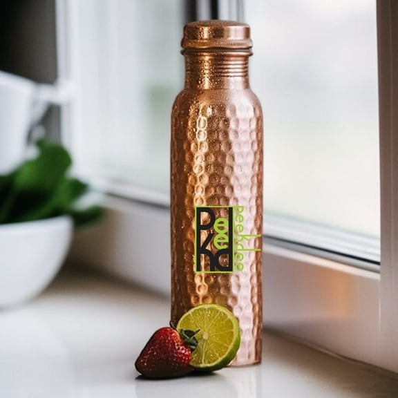 Peekdee Pure Copper Hammered Water Bottle 1 Liter leak Proof Ayurveda Benefits Bottle Set of 1