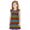 thumbnail image 1 of Fotbe Rainbow Chequerboard Vestido de Dormir para Niñas de 3 a 10 Años, Mangas Cortas, Estilo Princesa, Pijama Camisón con Mangas Voladas-X-Large, 1 of 6