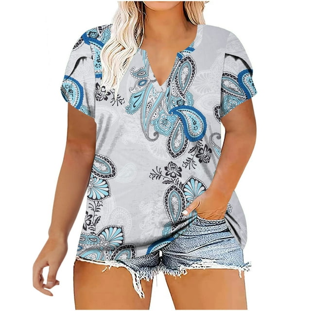 Mchoice Plus-Size Tops for Women Summer V Neck Short Sleeve T Shirts ...