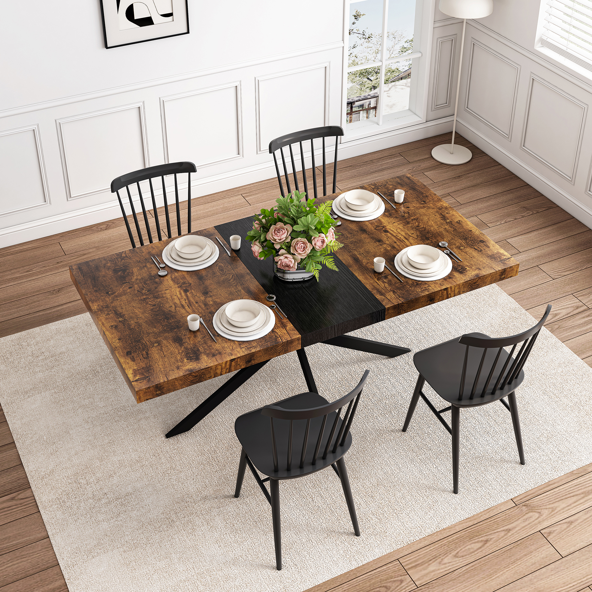 Miniyam 55"–70.8" Extendable Dining Table for 4–8, Durable MDF Tabletop with Rounded Corners and Heavy-Duty Metal Base, Brown