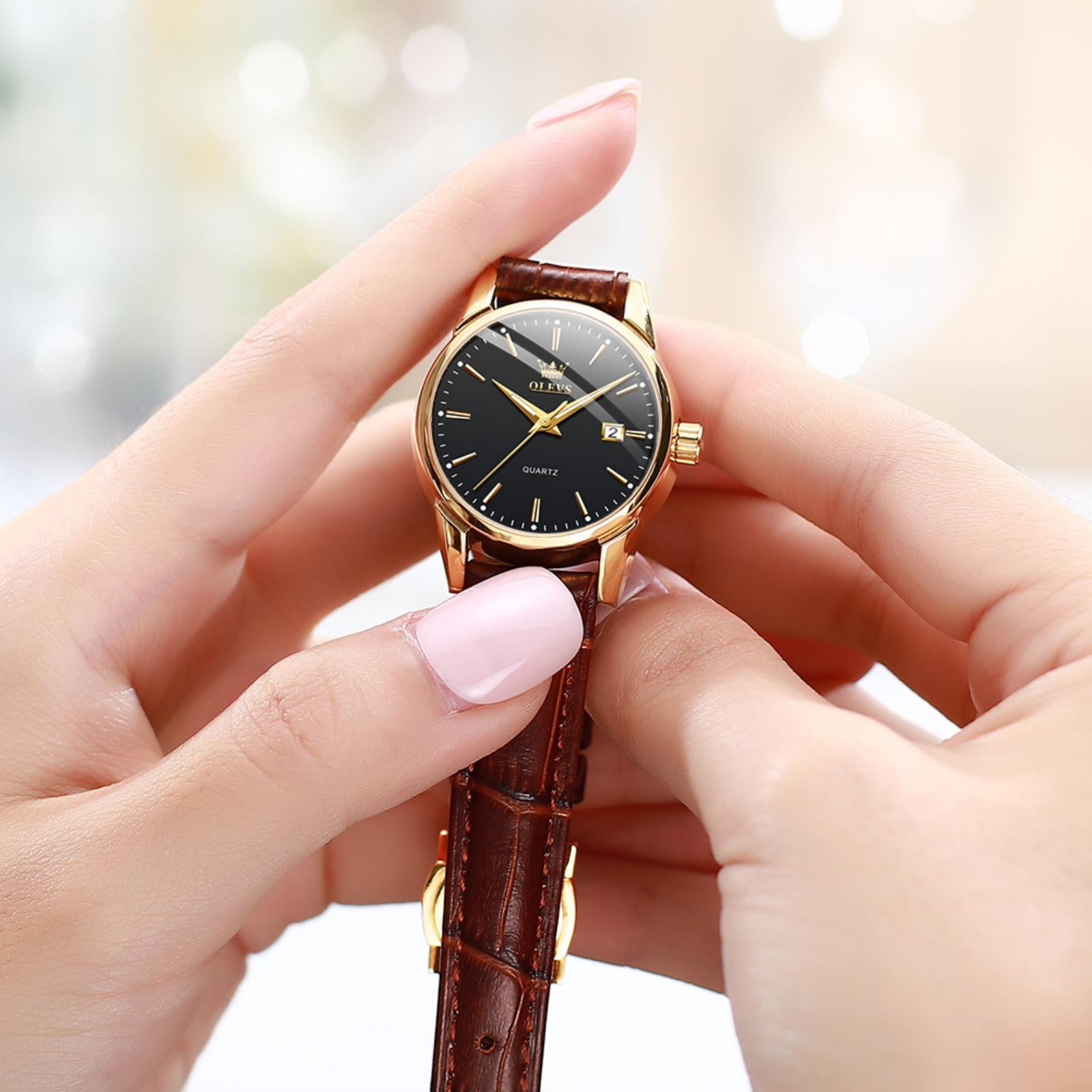 OLEVS Watches for Women Luxury Dress Analog Quartz Easy Read Digital Date Classic Luminous Brown Leather Strap Waterproof Female Wrist Watches Relojes para Mujer