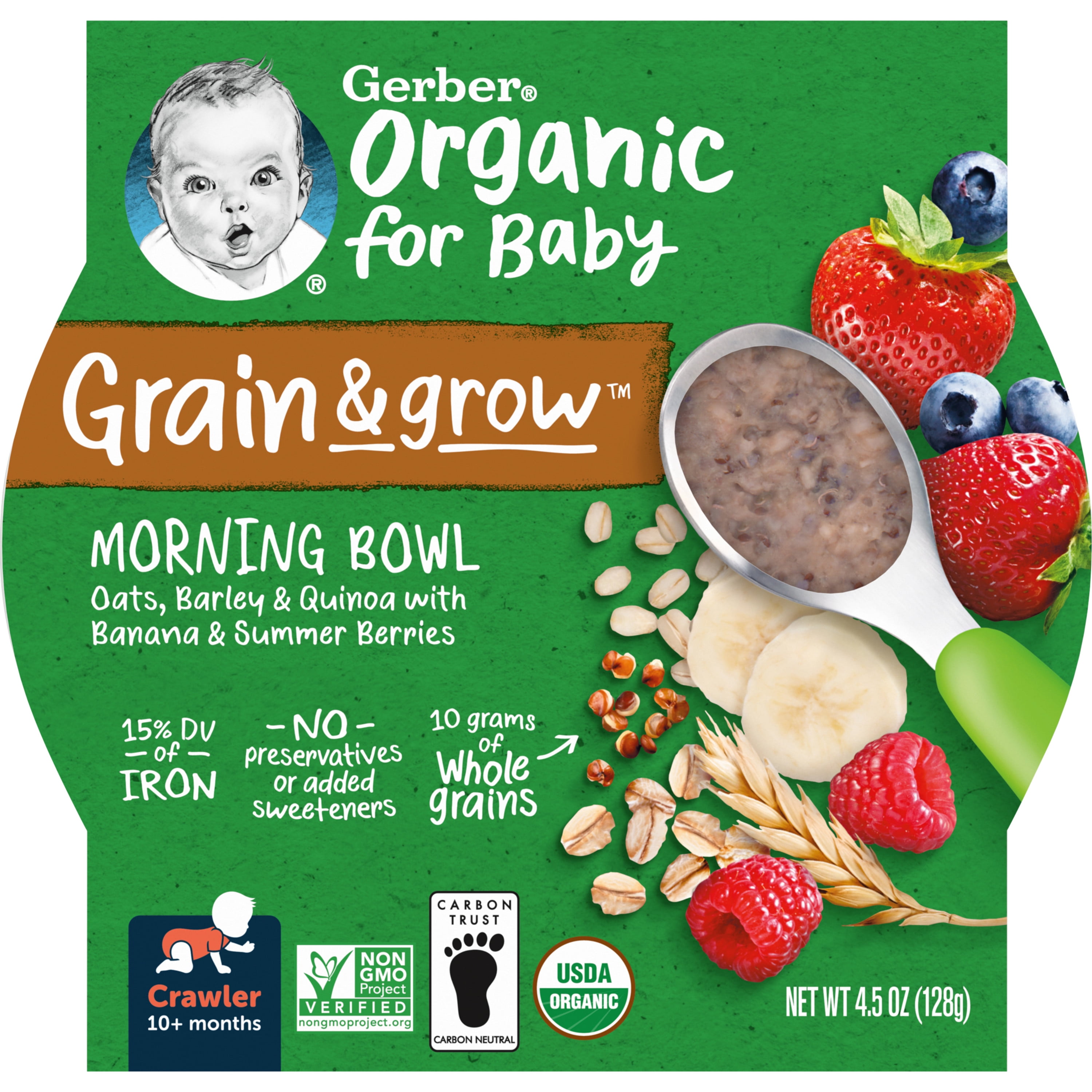 Gerber 3rd Foods Organic Grain & Grow Morning Bowl Baby Meal, Banana Mixed Berry, 4.5 oz Tray