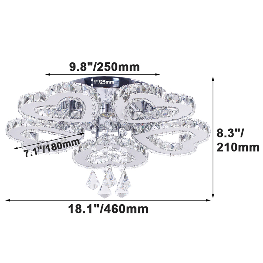 FRIXCHUR Modern 5 Heart Ring Crystal Chandelier LED Ceiling Light Fixture for Living Room Dinning Room Bedroom Hallway (Cool White)