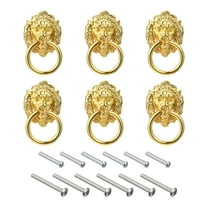 Uxcell 6 Pack 1.57"x1.97" Lion Head Pulls Knob for Dresser Wardrobe Kitchen (Gold)