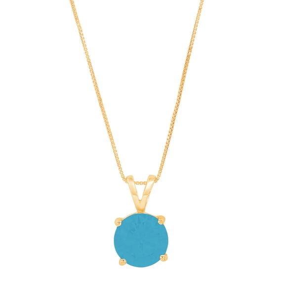 2.5 ct Brilliant Round Cut Solitaire Simulated Turquoise 14k Yellow Gold Pendant with 18" Chain