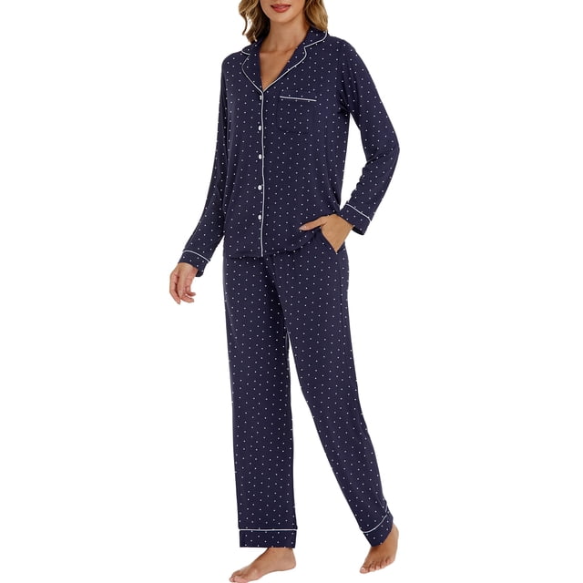 Conjunto de pijama LUBOT para mujer, viscosa de bambú, suave como la mantequilla, azul marino