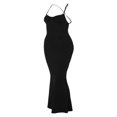 thumbnail image 4 of Femmes Robe Sans Manches avec des Bretelles Spaghetti Couleur Unie Croiser Longue Robe Bodycon Robe d'Été Clubwear Vin Rouge M, 4 of 7