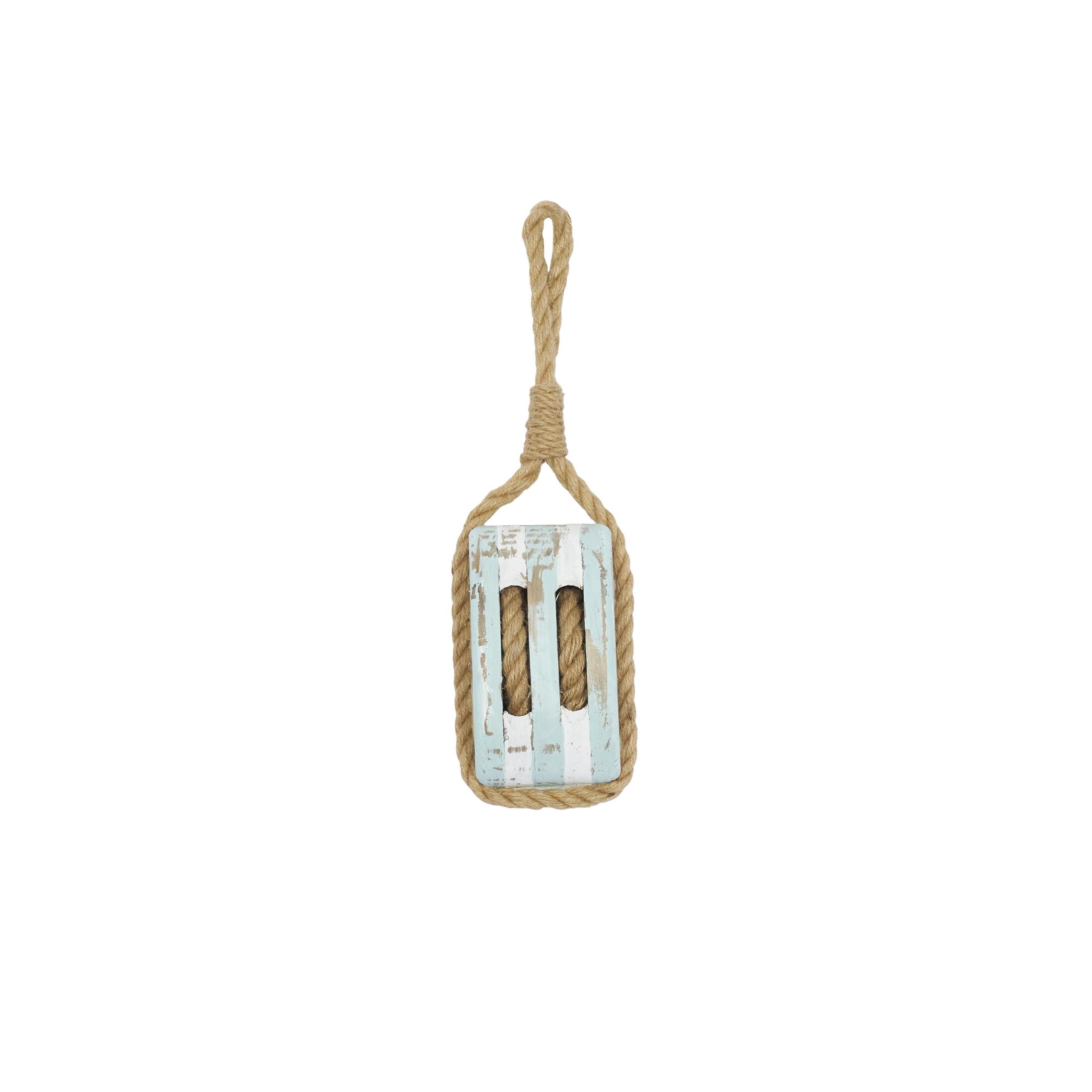 DecMode Blue Wood Pulley Sail Boat Wall Decor