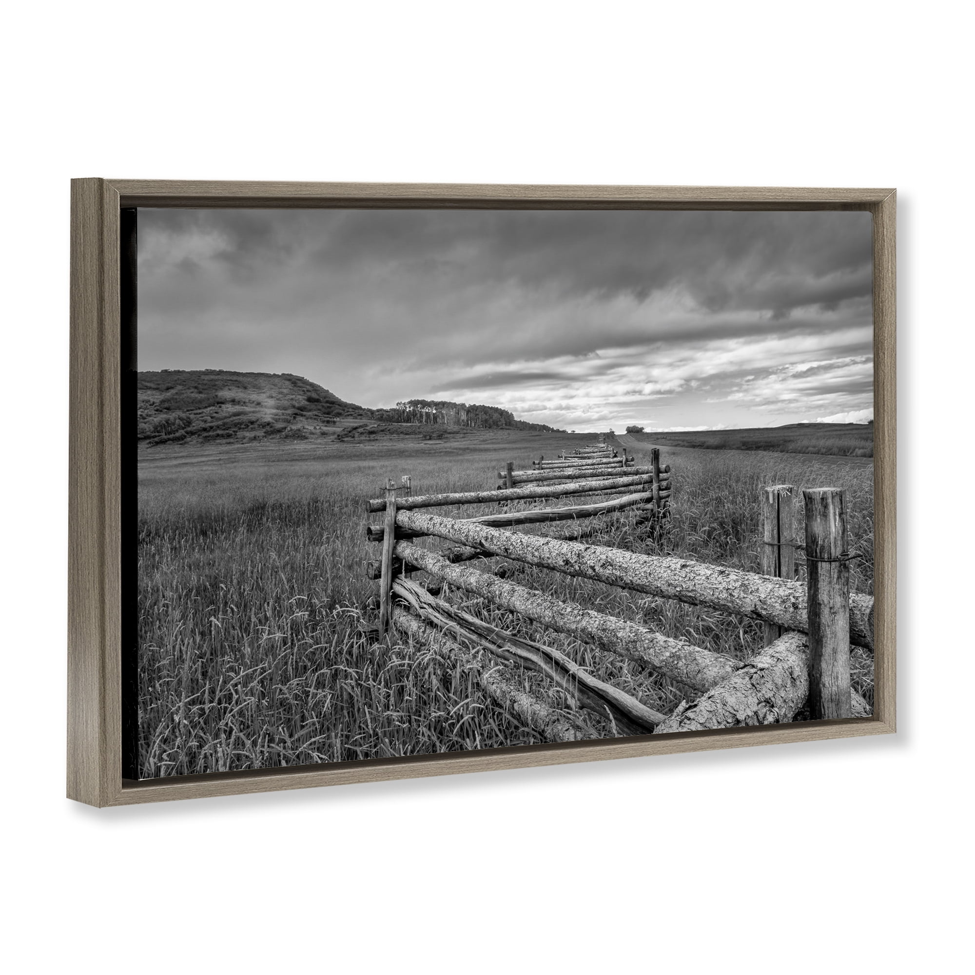 Stupell Industries Weathered Fence to Distant Horizon Brown Framed Floater Canvas Wall Art, design by Jon Evan