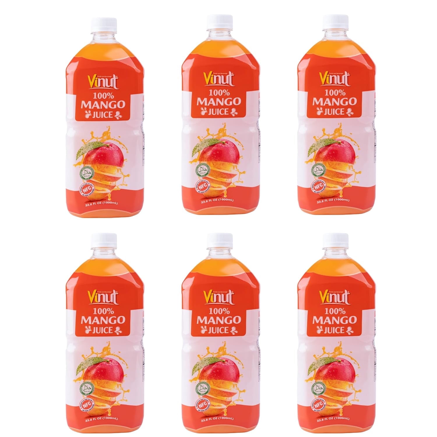 Vinut Viunt 100% Mango Juice-No Added Sugar, 33.8 Fl Oz, Not from Concentrate, Fresh, Non-GMO (Pack of 6, Mango)