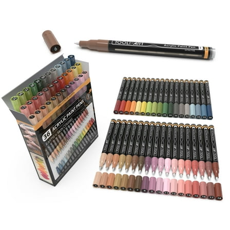 Tooli-Art Acrylic Paint Pens Skin and Earth Tones Marker Set 0.7mm Extra Fine Tip For Rock Painting, Canvas, Most Surfaces with Non-Toxic, Quick Dry Marker Set of 36