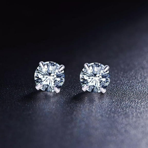 Sterling Silver Plated Ear Stud Round Cz Cubic Zircon Earrings Posts 4Mm 6Mm E35