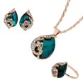 thumbnail image 1 of destyer Vintage Rhinestone Necklace Earrings Ring Jewelry Sets Crystal Water Drop Pendant, Green, 1 of 9