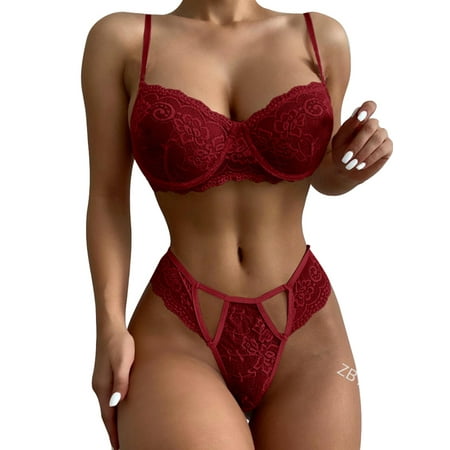 

JustVH Women 2Pcs Sexy Thin Cup Gather Bra Panties Lace Lingerie Sets
