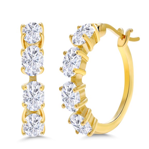 Gem Stone King 18K Yellow Gold Plated Silver Hoop Earrings Set with Oval 4.00cttw Moissanite