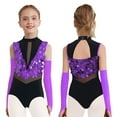 thumbnail image 5 of vastwit Girls Big Sequins Gymnastics Leotard with Arm Sleeves Ballroom Modern Tap Dance Outfit for Stage Performance Purple 6, 5 of 6