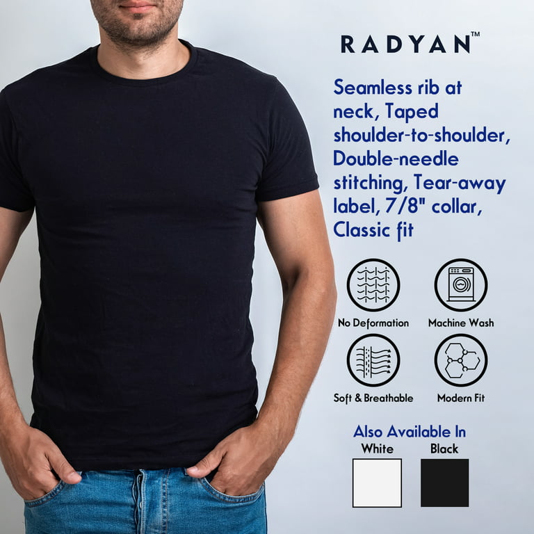 RADYAN Men's Plain Single Pack Ultra Cotton Soft Cool Short Sleeve Round  Neck Adult Black Solid T Shirt 