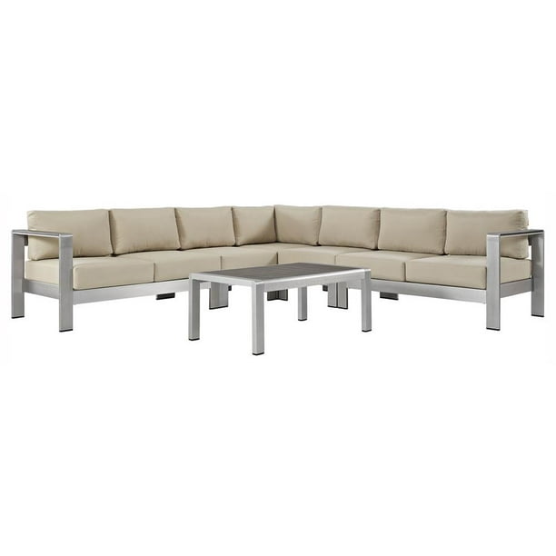Modway Shore 6Piece Outdoor Patio Aluminum Sectional Sofa Set
