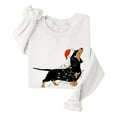 thumbnail image 4 of Tiweut Women's Leisure Hoodies Christmas Santa Sausage Dog Print Fashion Loose Fit Pullover Long Sleeve Round Neck Regular Tops White,S, 4 of 7