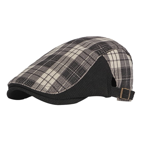Ltpwer Flat Cap for Women Men Cotton Plaid Print Thickened Newsboy Flat Cap Beret Hat Painter Unisex Vintage Classic Warm Adjustable Gatsby Ivy Hat Hunting Driving Cap Black A
