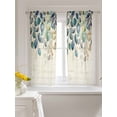 thumbnail image 3 of Blue Teal Botanical Curtains 54 Inch Length,Sheer Curtains for Bedroom Living Room Window Weeping Fall Eucalyptus Leaves Rustic Rod Pocket Drapes Kitchen Curtains Small Half Window 52"x54" 2 Panels, 3 of 6