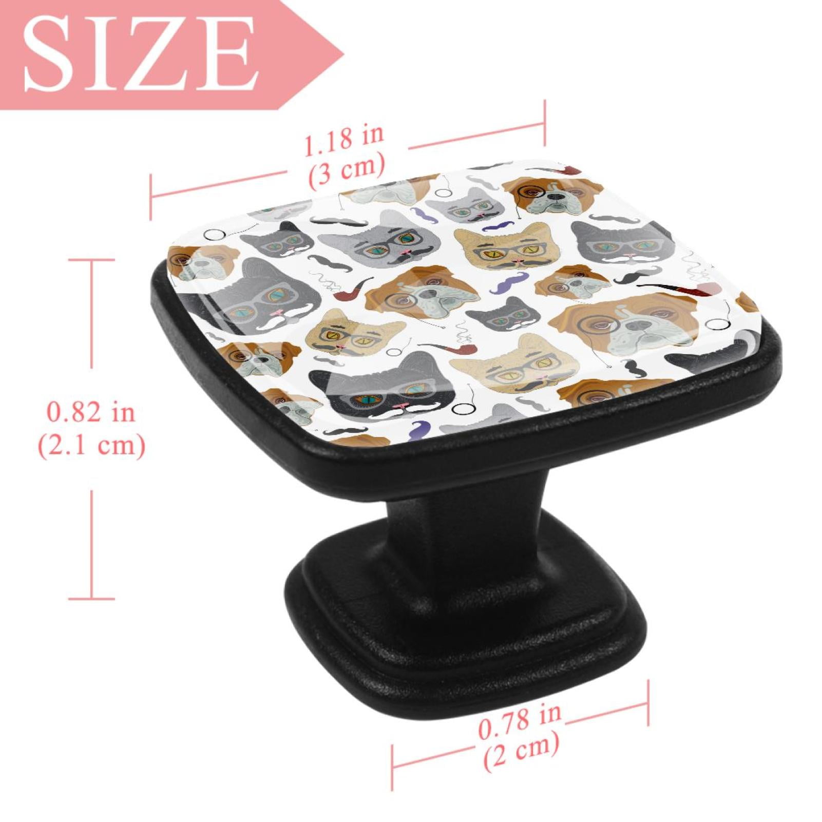 4 Pcs Square Cabinet Handle Cupboard Knob Drawer Pulls Handle Funny Cats Dogs Head Drawer Knobs with Screws Furniture Decoration