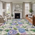 thumbnail image 2 of Area Rug 72×108in, Retro Hydrangea Linen Texture Floor Carpet Living Room Rug, Spring Blue Purple Flower Leaf Non-Slip Welcome Mat Indoor Rugs for Bedroom Dining Room, 2 of 9