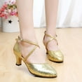 thumbnail image 5 of nsendm Female Shoes Adult Heel Dress Shoe Latin Ballroom Dance Square Shoes Prom Women's Middle Heels Wrap Wedge Heels Gold 7, 5 of 6