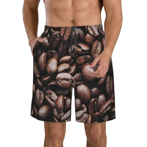 Balery Coffee Bean Traje de Baño Estilo Hawaiano para Hombre, Shorts de Secado Rápido con Bolsillos-XX-Large