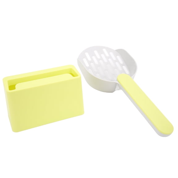 BIMZUC Gray Green Cat Litter Scoop Set with Storage Base Durable ABS Plastic Pooper Scooper Sifting Tool for Pet Waste Management Essential Kitten Accessories 10.3 inches / 26.4 cm