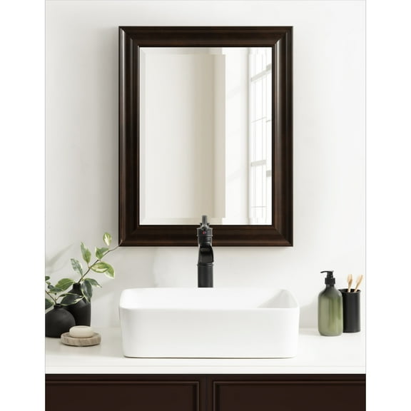 Kate and Laurel Aberdeen Traditional Framed Rectangle Bathroom Vanity Mirror, 24 x 30, Brown, Classic Rectangular Bathroom Mirror for Over Sink or for Use as Entryway or Living Room Decor