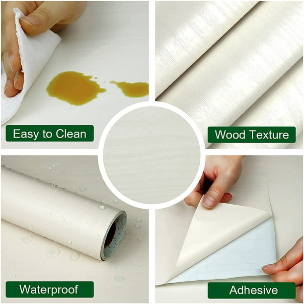Cream White Wood Grain Contact Paper 24 inch x 196 inch Decorative for Shelf Liners Cabinets Shelves Doors Self Adhesive Film Peel & Stick Waterproof