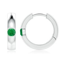 ANGARA Natural Channel-Set Round Emerald Hinged Hoop Earrings in 14K White Gold for Women (Size-3.5mm) | May Birthstone, Birthday, Anniversary, Jewelry Gift for Women | Natural Emerald Earrings