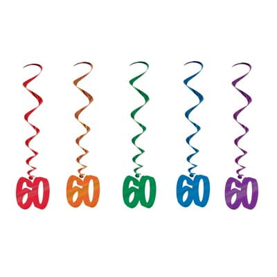 Beistle Pack of 30 Assorted Color 60th Birthday Metallic Spiral Hanging Party Decoration Whirls 36"