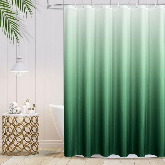Dark Green Ombre Shower Curtain, Modern Emerald Green Waffle Weave Fabric Shower Curtain for Bathroom Decor, Waterproof Cloth Hotel Bathroom Shower Curtain, 72 x 72