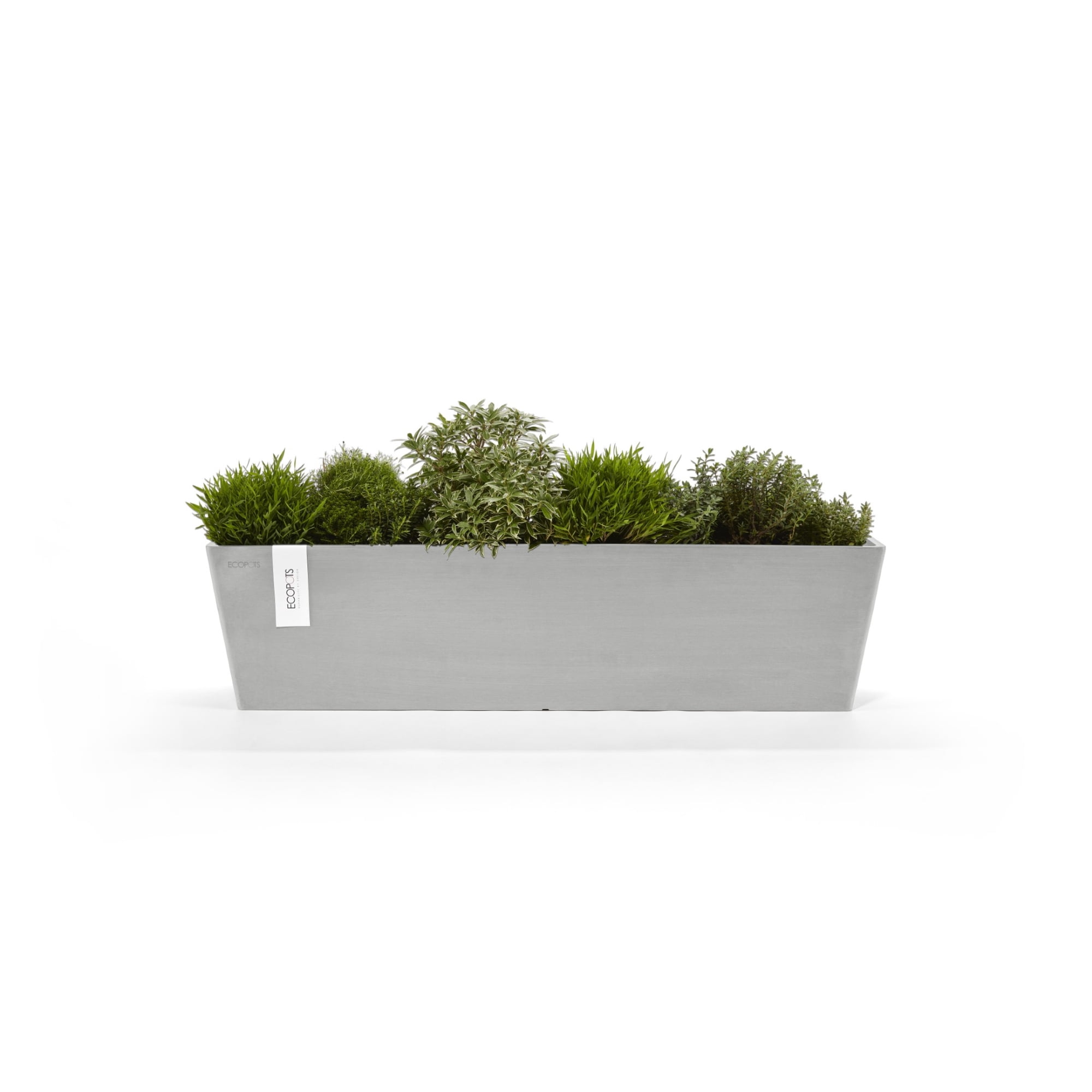 Ecopots Bruges Durable Modern Rectangular Indoor/Outdoor Recycled Based Composite Flower Pot Planter, White Grey, 31.5"