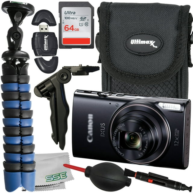 Ultimaxx Essential Canon IXUS 285 HS Digital Camera Bundle (Black) - Includes: 64GB Ultra Memory Card, Tabletop 6.5â Tripod & More (13pc Bundle)