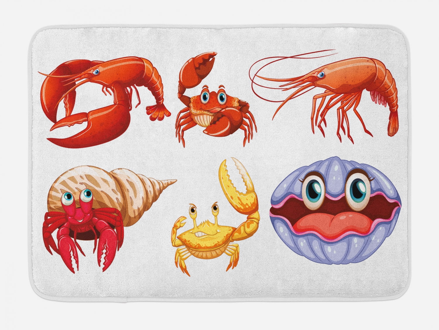 Crabs Bath Mat, Illustration of Sea Animals like Crab Hermit Crab Lobster  Shells Shrimp Print, Non-Slip Plush Mat Bathroom Kitchen Laundry Room  Decor,  X  Inches, Orange Yellow, Ambesonne 