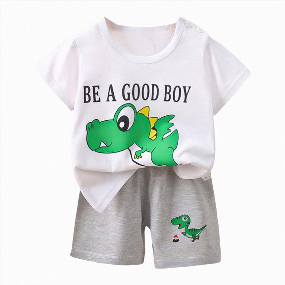 Leey-World Boys Cotton Pajama Shorts Kids short Sleeve Sleepwear with Pockets for Toddlers Girls Summer Clothes Home Clothes Pajamas(6-9 Months,Green)