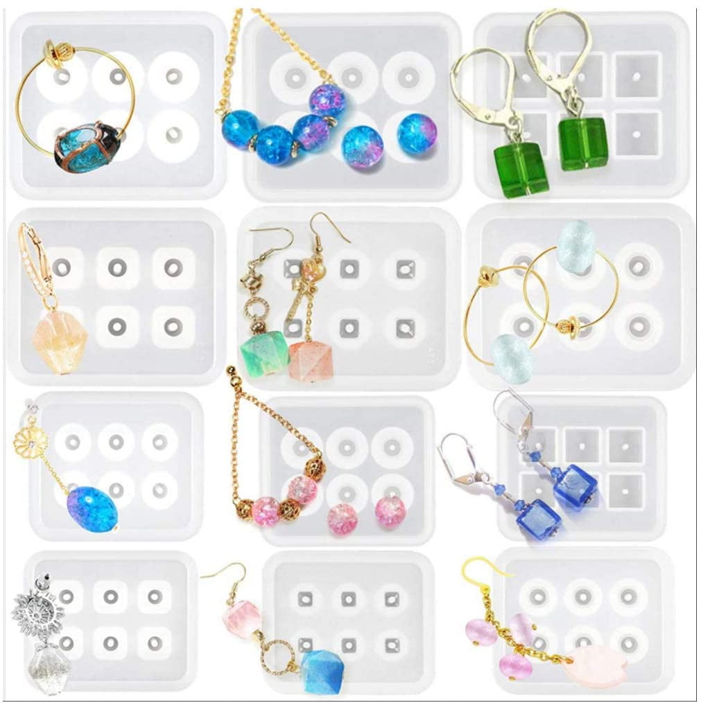 12 Pcs/Set DIY Crystal Epoxy Resin Mold Bracelet Necklace Beaded Silicone Mould Resin Casting,DIY Jewelry Holder,Home Decoration