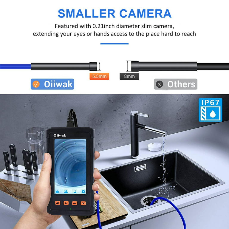 3.9mm Industrial Endoscope Camera,1080P HD Oiiwak Borescope Inspection  Camera 4.3” IPS Screen, 6 LED Lights,Semi-Rigid Cable,Carrying Case,IP68