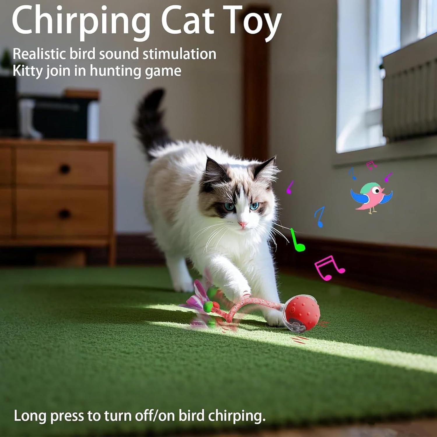 Tiny Fetch Dog Toy - Interactive Dog Toys, 360°Smart Automatic Rolling Electric Dogs Ball Toy with Birdsong, Automatic Obstacle Avoidance, Rechargeable, Boredom Relief for Dogs & Cats (Red*1 PC)