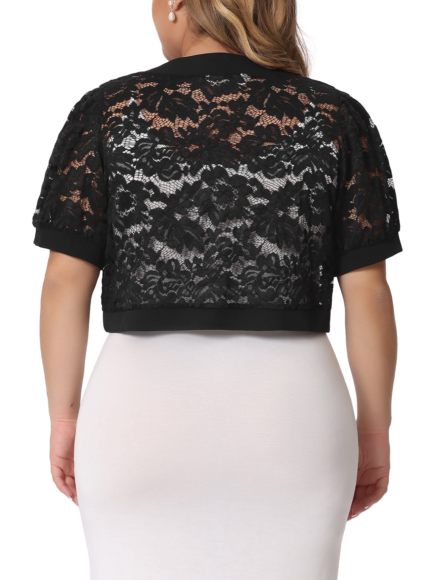 DARING DIVA Women's Plus Cropped Cardigans Floral Lace Bolero Shrugs 5X Black